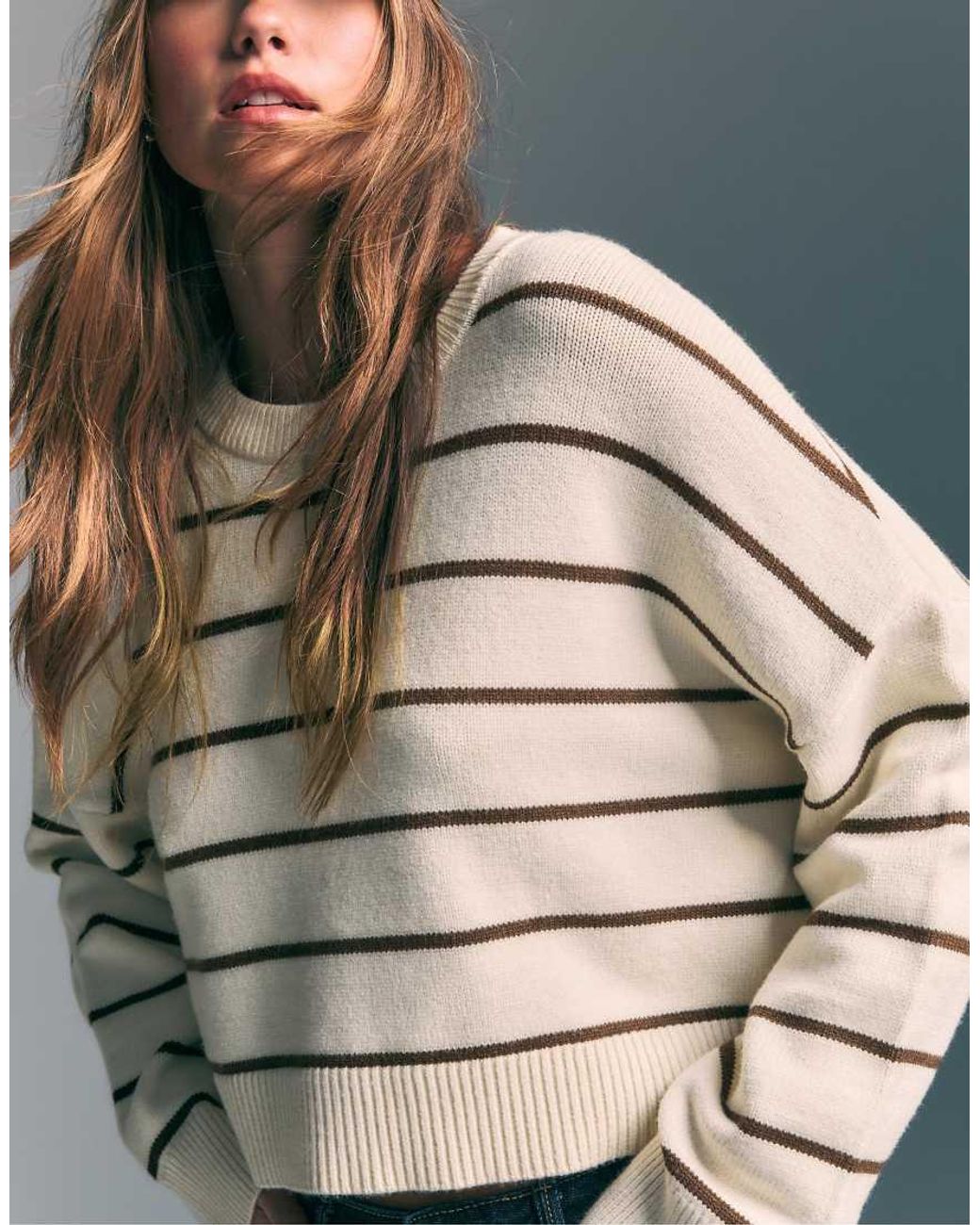 Stradivarius Gray Striped Cropped Knit Sweater