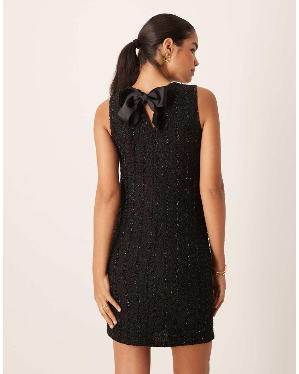 Vila Black Sequin Shift Mini Dress With Bow Back