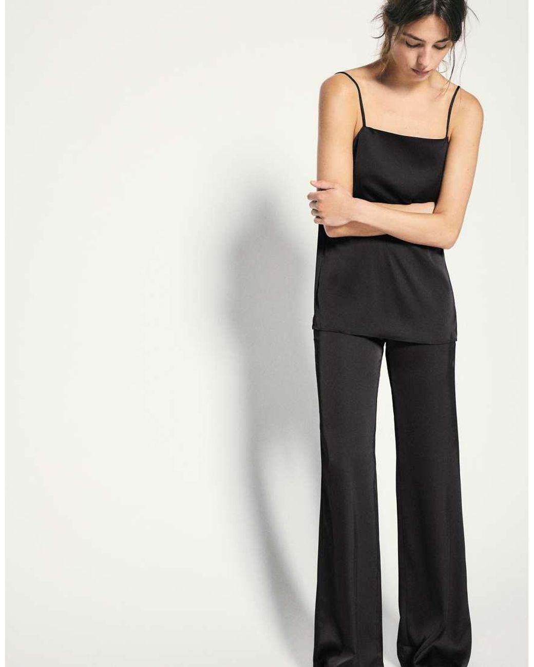 Pull&Bear White Satin Straight-Leg Trousers