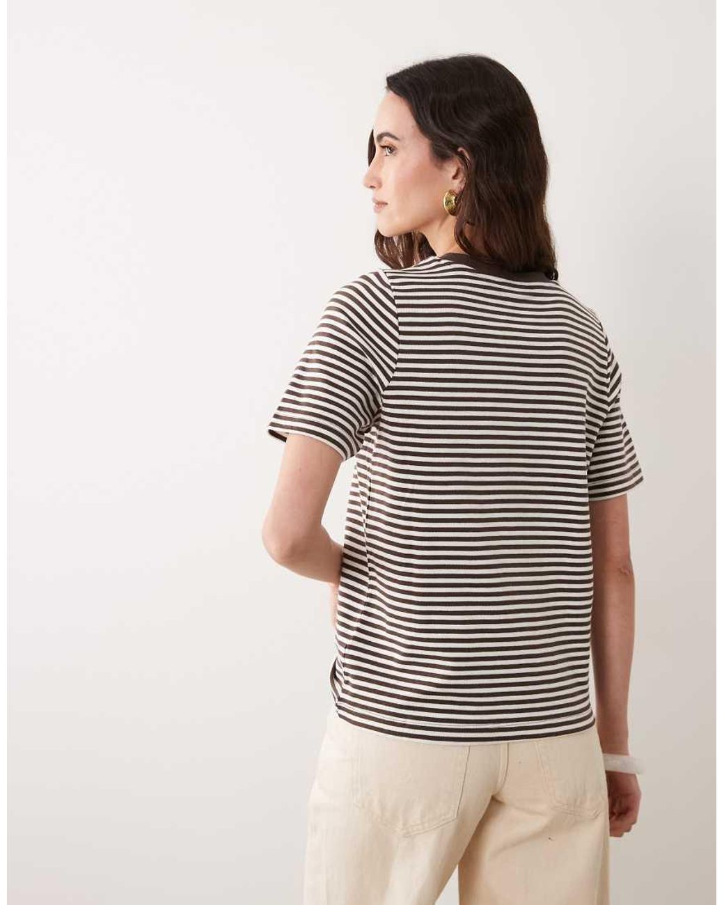 New Look Brown Premium Striped Girlfriend T-shirt Tee