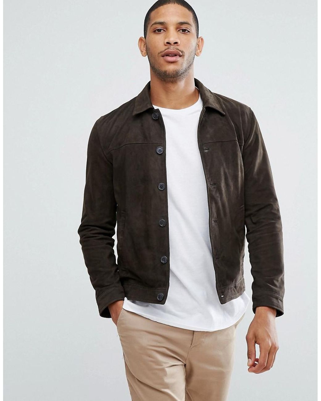 SELECTED Suede Overshirt Jacket in Green for Men | Lyst