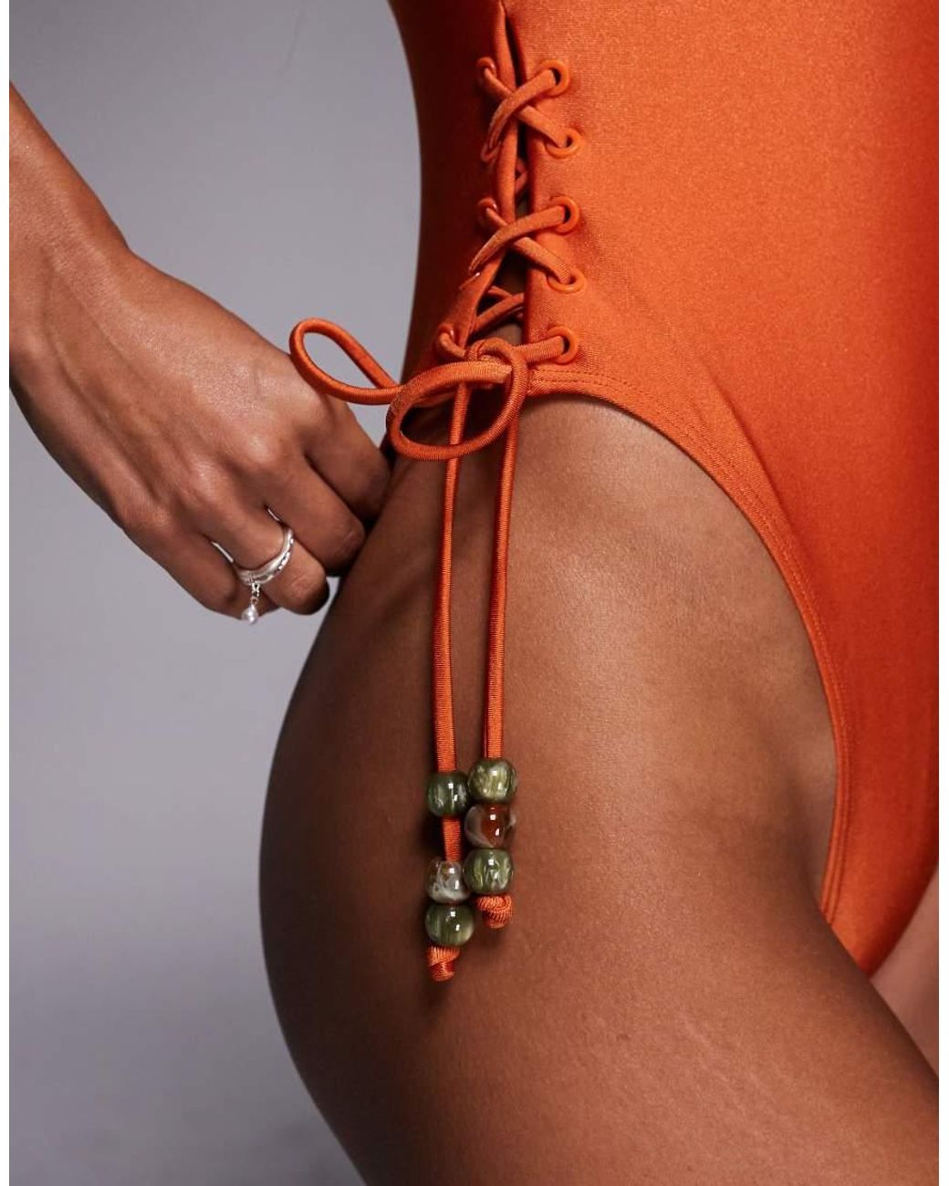 ASOS Orange Fuller Bust Carrie Plunge Lace Up Swimsuit