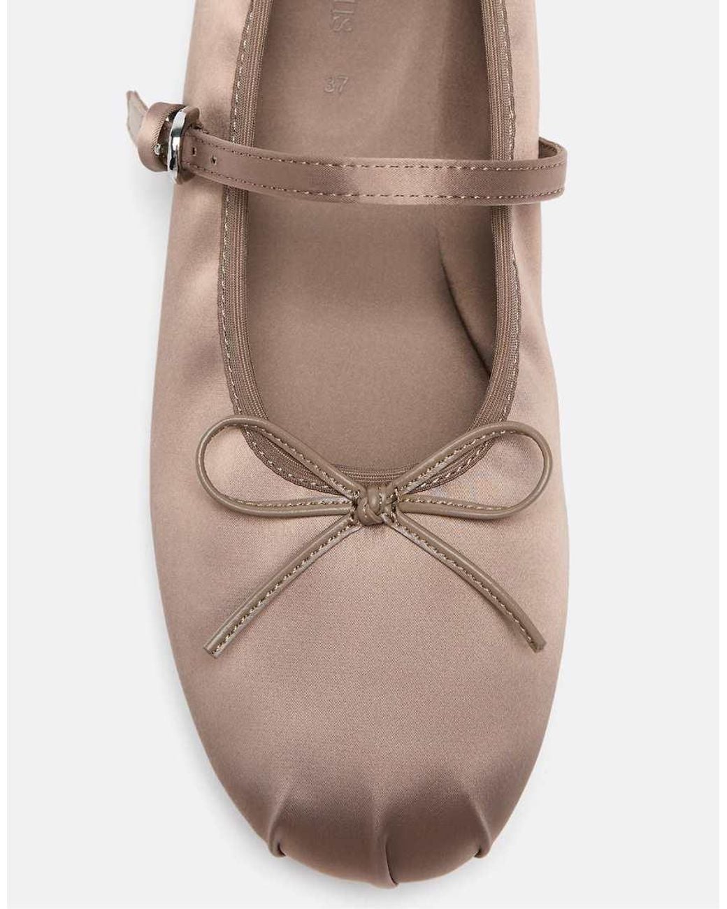 Stradivarius White Satin Buckle Ballet Flats
