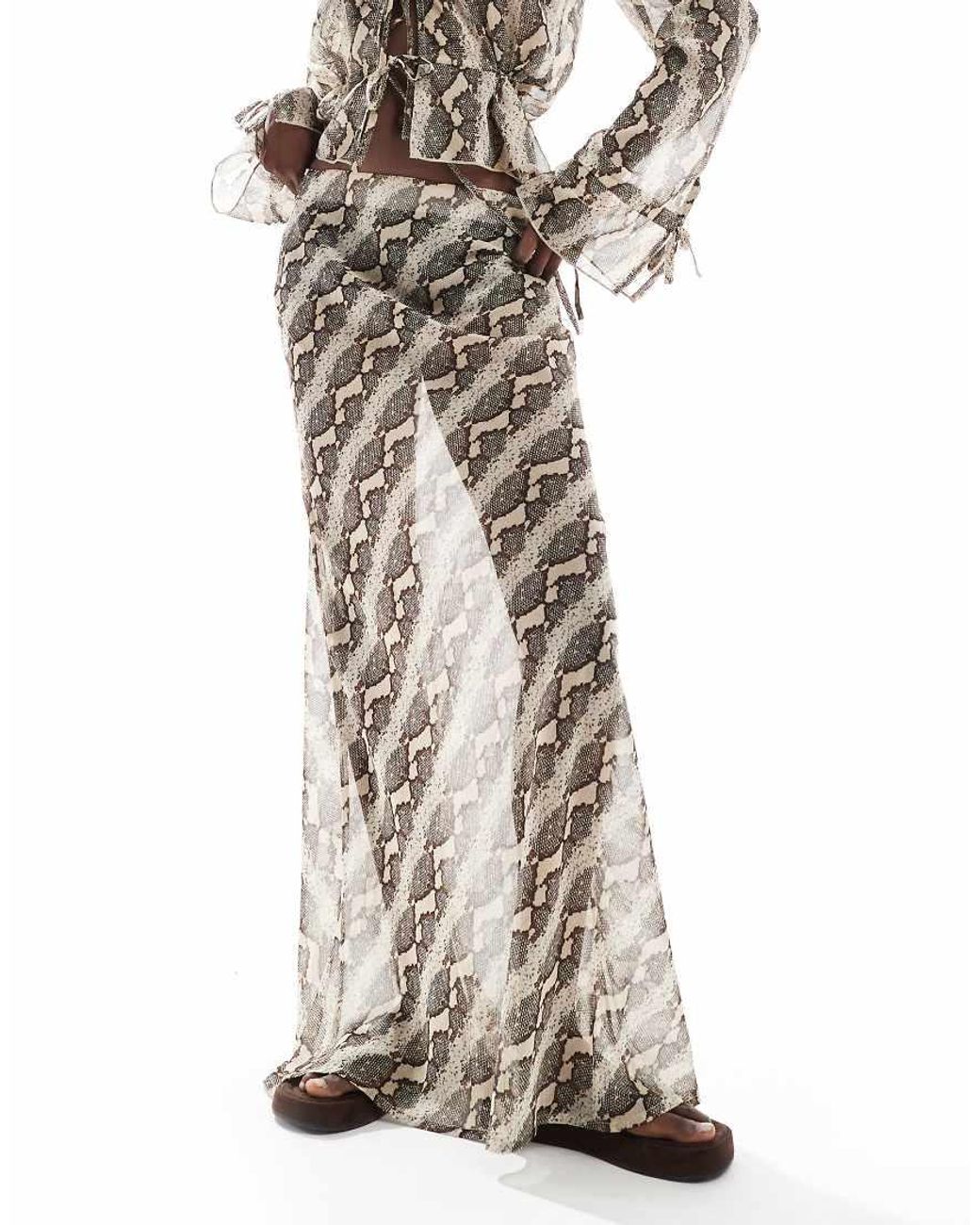 Wednesday's Girl White Snake Print Sheer Beach Skirt Co-ord