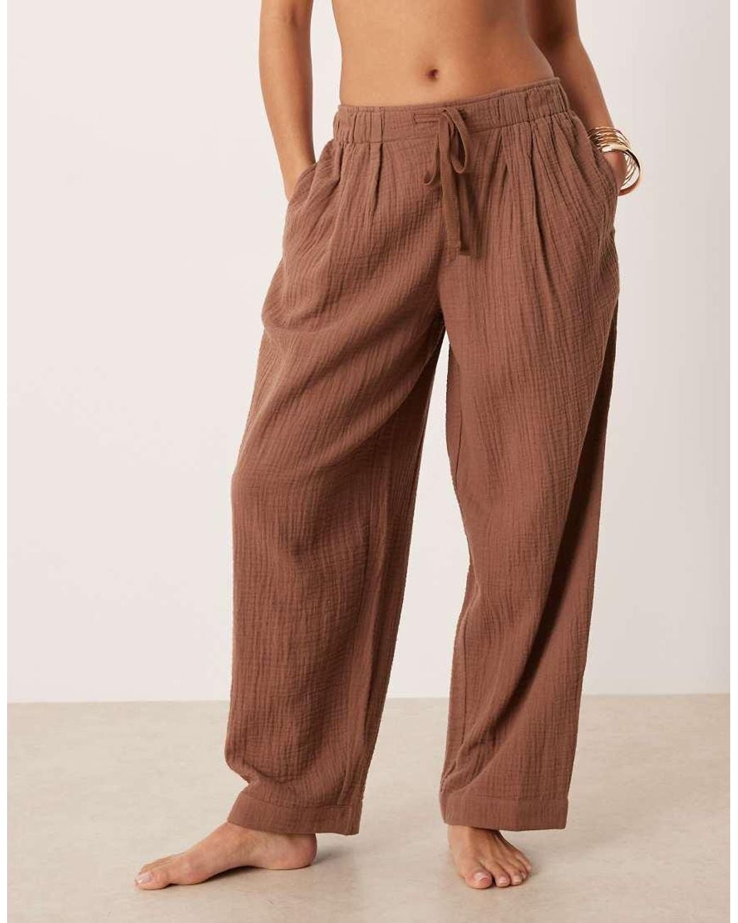 ASOS Brown Asos Design Petite Callie Cheesecloth Beach Balloon Trouser