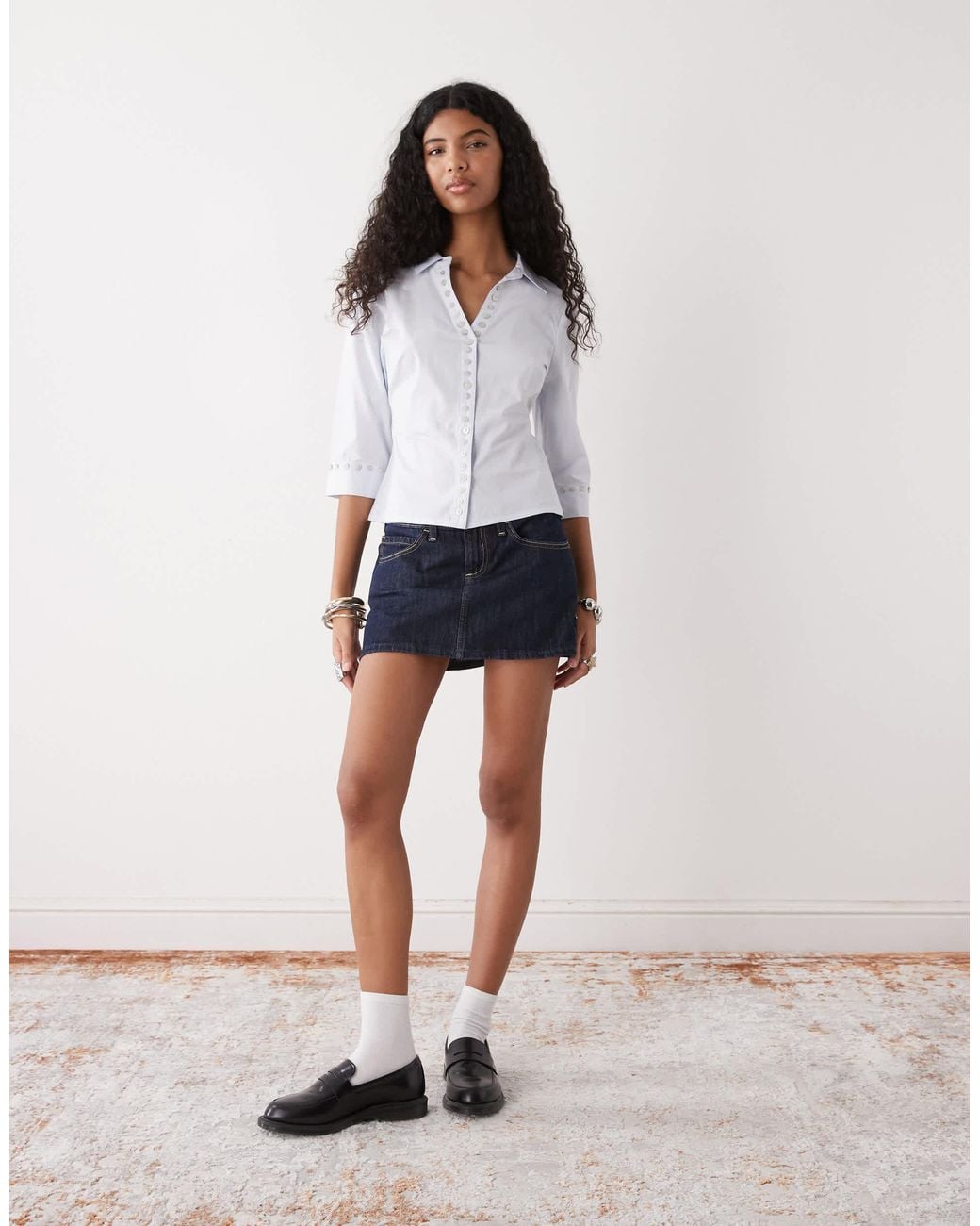 Collusion White Fitted Shell Button Shirt