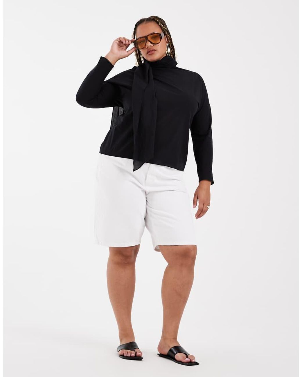 ASOS Black Asos Design Curve Chiffon Scarf Detail Sheer Blouse