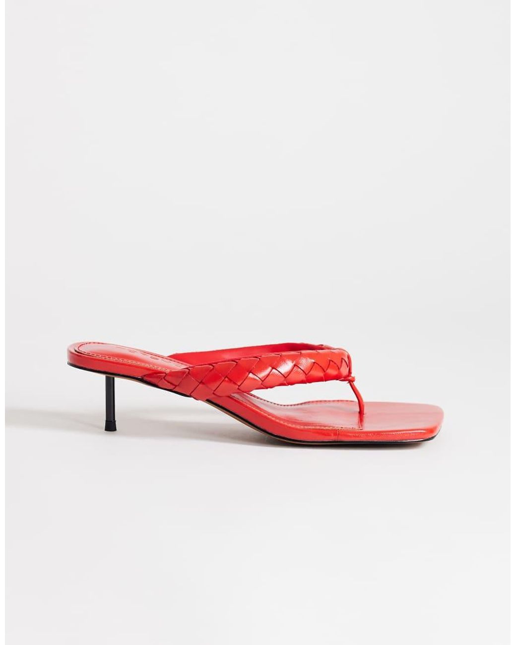 TOPSHOP Red Emily Pin Mid Heel Woven Toe Thong Sandals