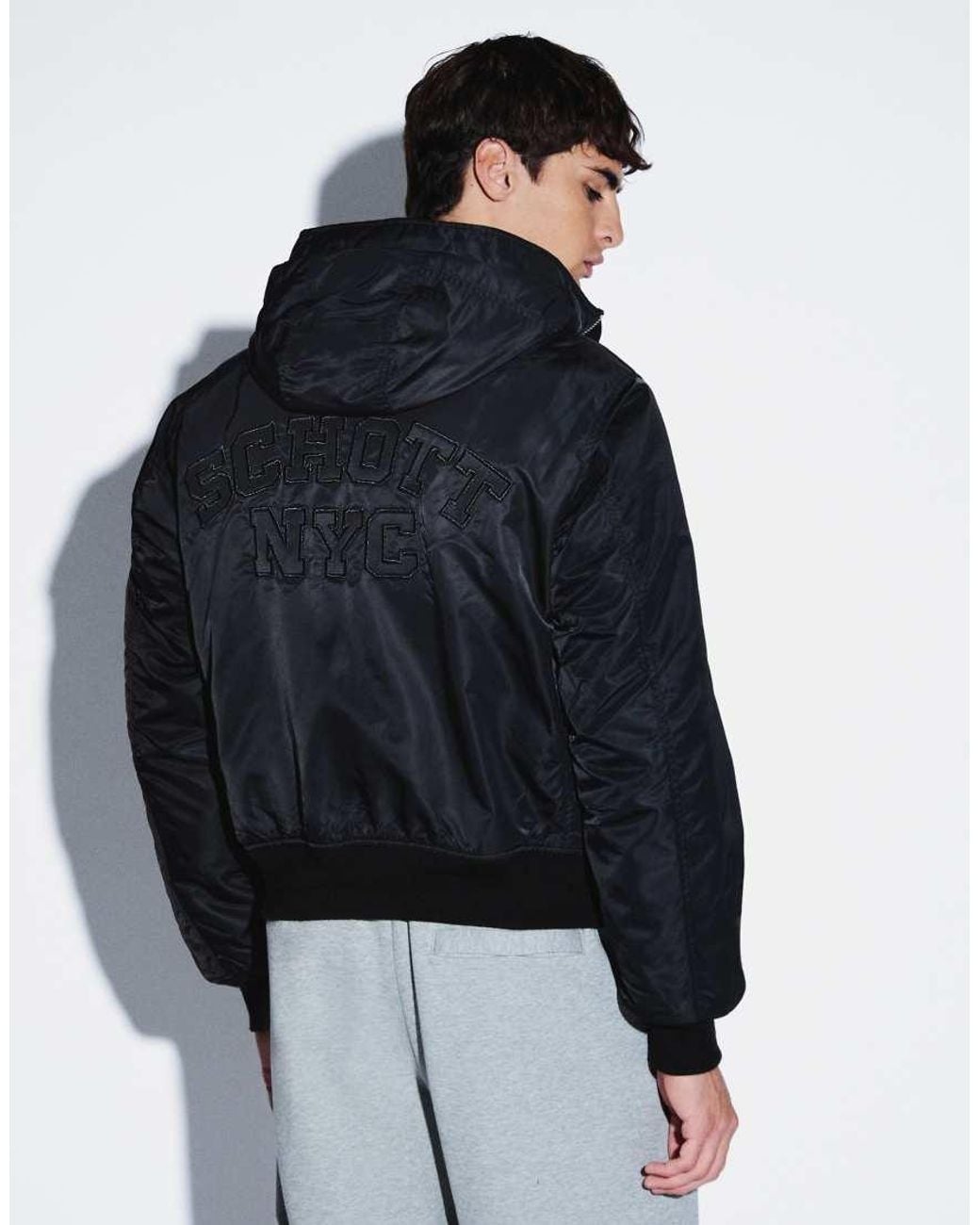 Schott Nyc Black Ma1 Boxy Fit Hooded Padded Bomber Jacket for men