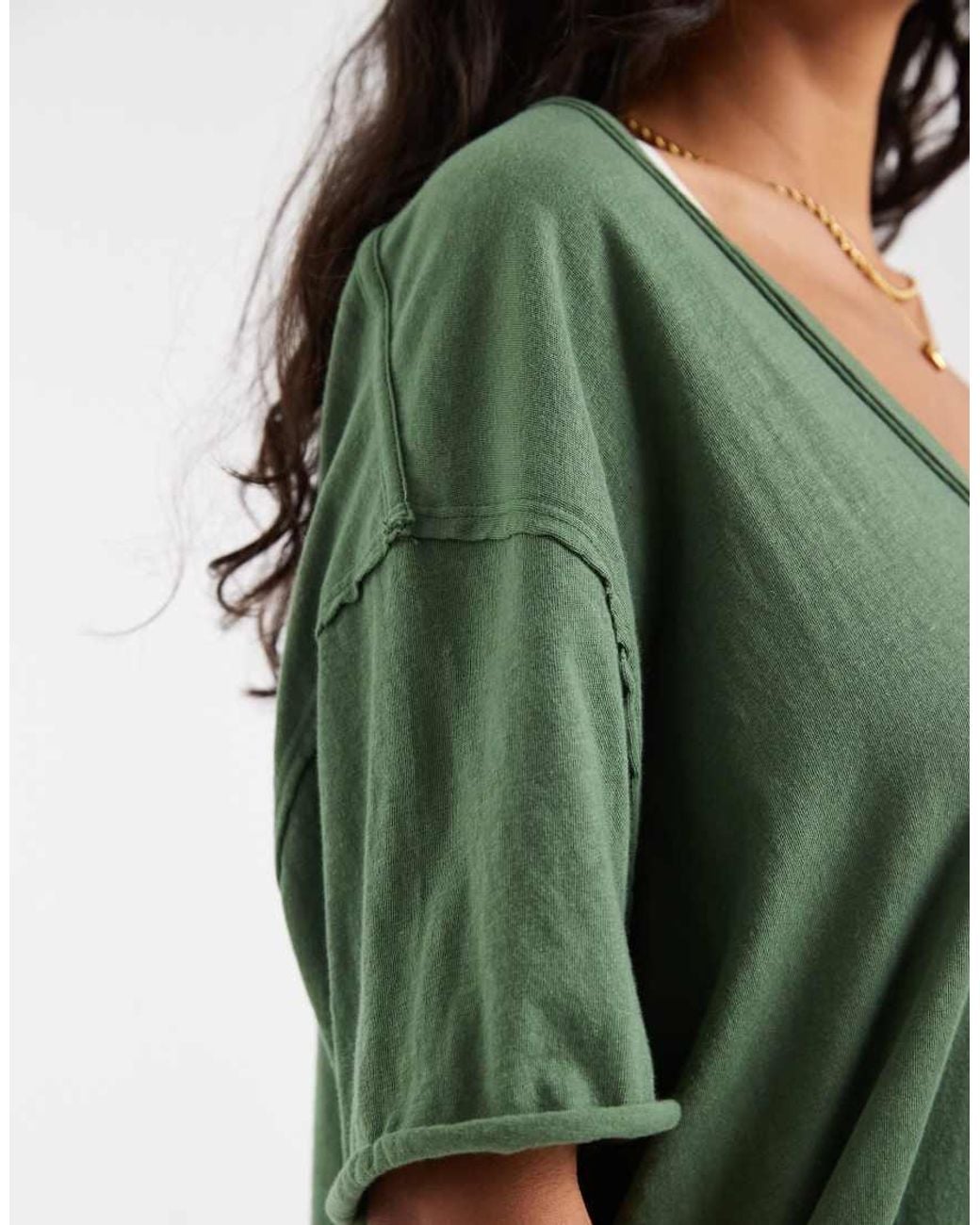 Free People Green Nina V Neck Tee