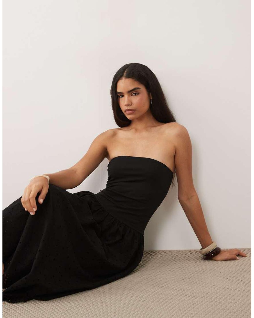 Mango Black 100% Cotton Off Shoulder Maxi Dress
