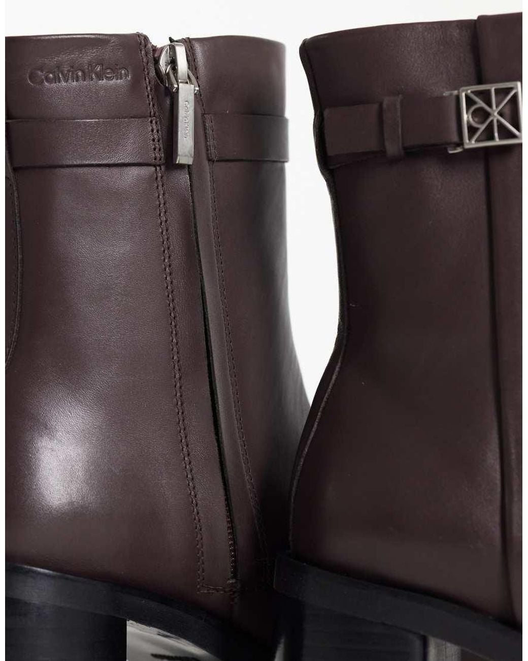 Calvin Klein Multicolor Leather Ankle Boots With Block Heel And Logo Buckle Detail