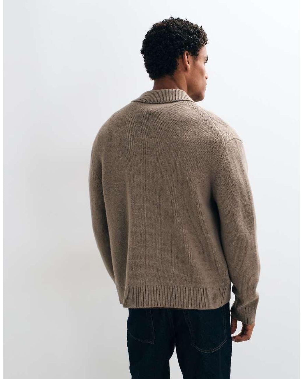 ARKET Natural Pure Wool Zip Through Cardigan With Polo Collar for men