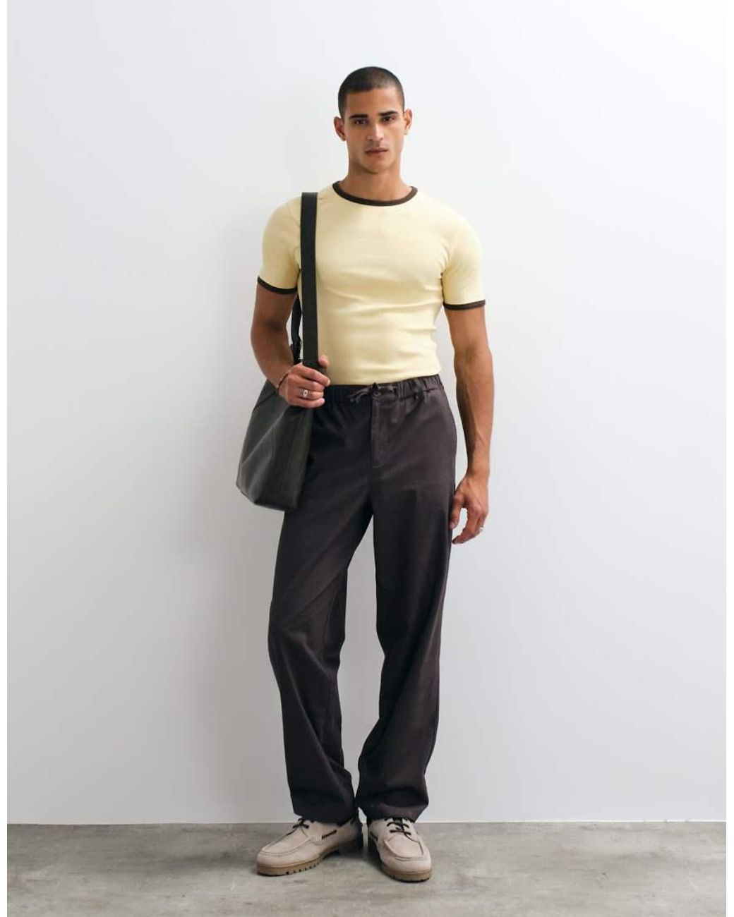 ASOS Natural Muscle Fit T-Shirt With Bound Ringer for men