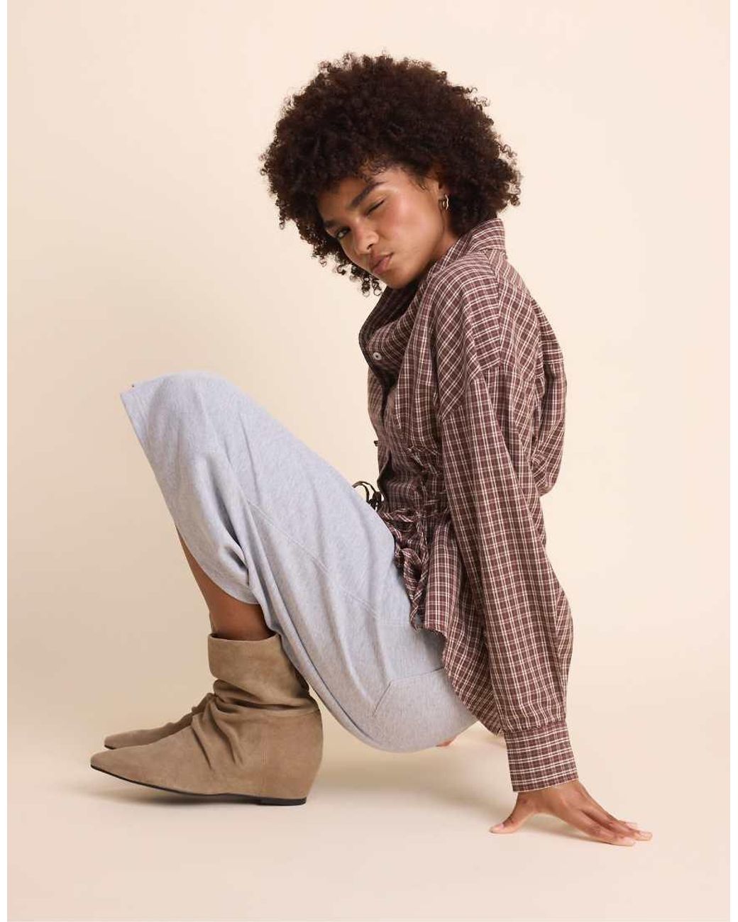 Stradivarius Brown Leather Wedge Ankle Boots