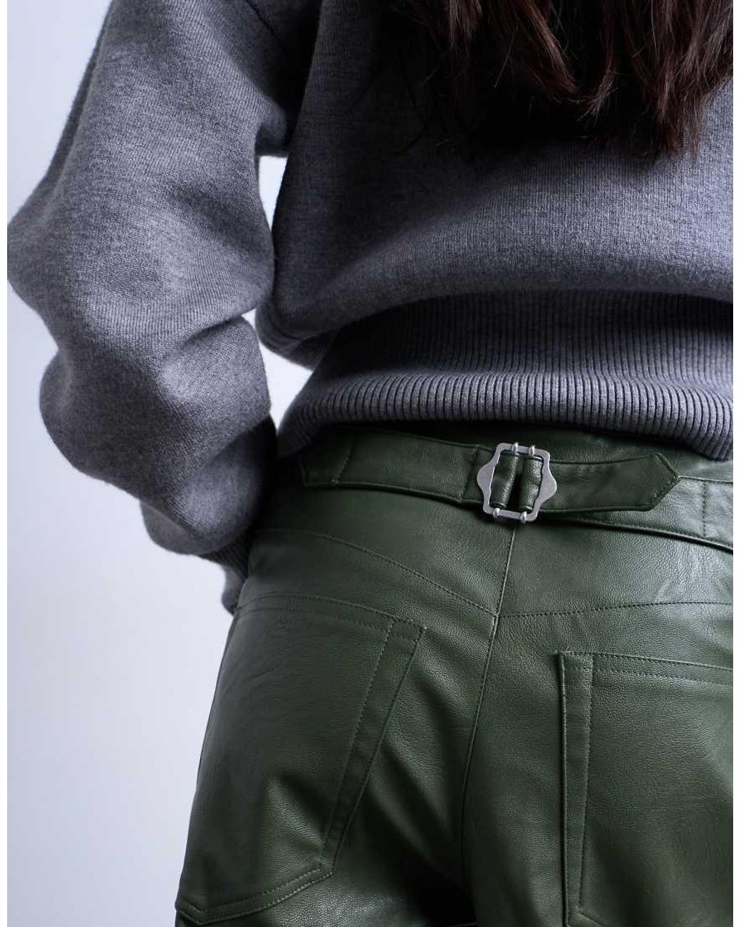 TOPSHOP Gray Faux Leather Cinch Trouser