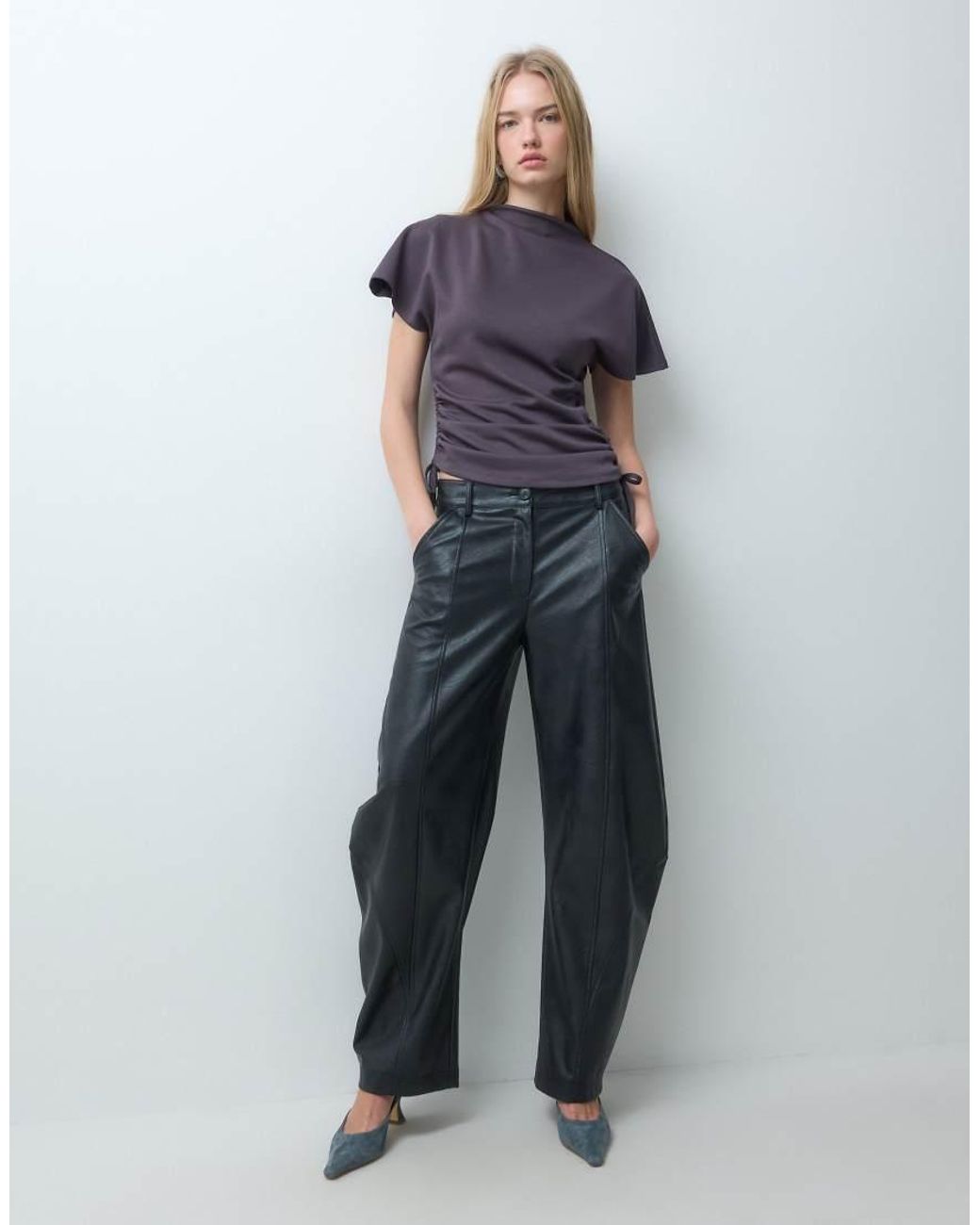 Threadbare Blue Cape Sleeve Top With Side Ruche Detail