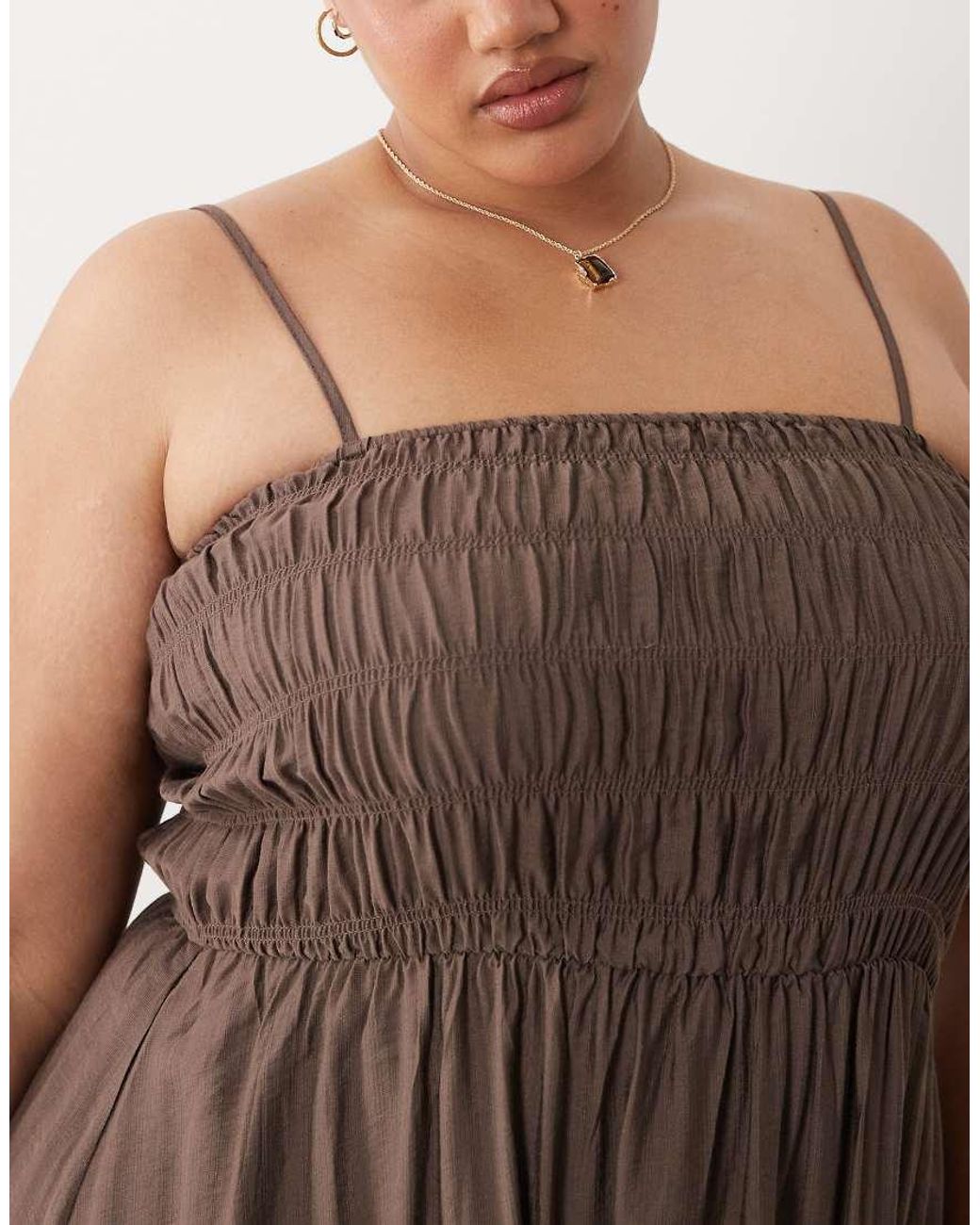 Brave Soul Brown Brave Soul Curve Strappy Shirred Sun Dress