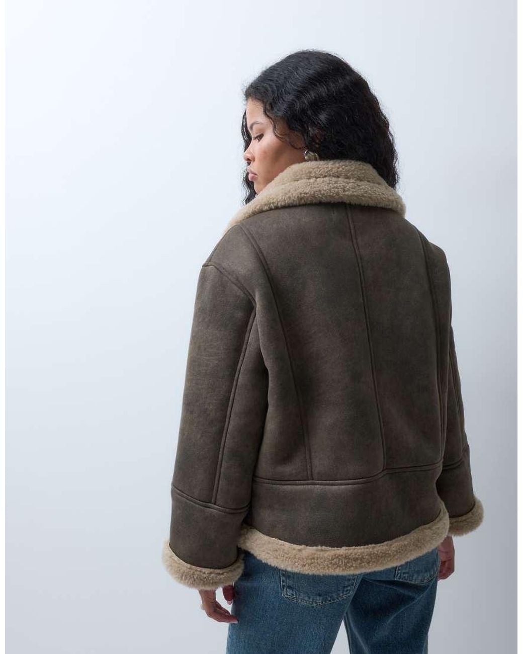 ASOS Black Asos Design Petite Waterfall Collar Borg Lined Shearling Jacket