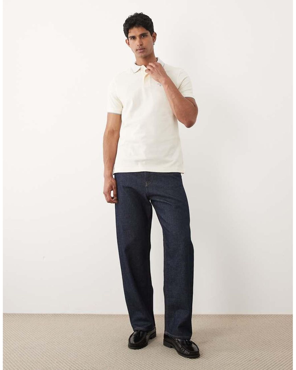 Barbour Natural Denwick Short Sleeve Tailored Tipped Polo Shirt for men