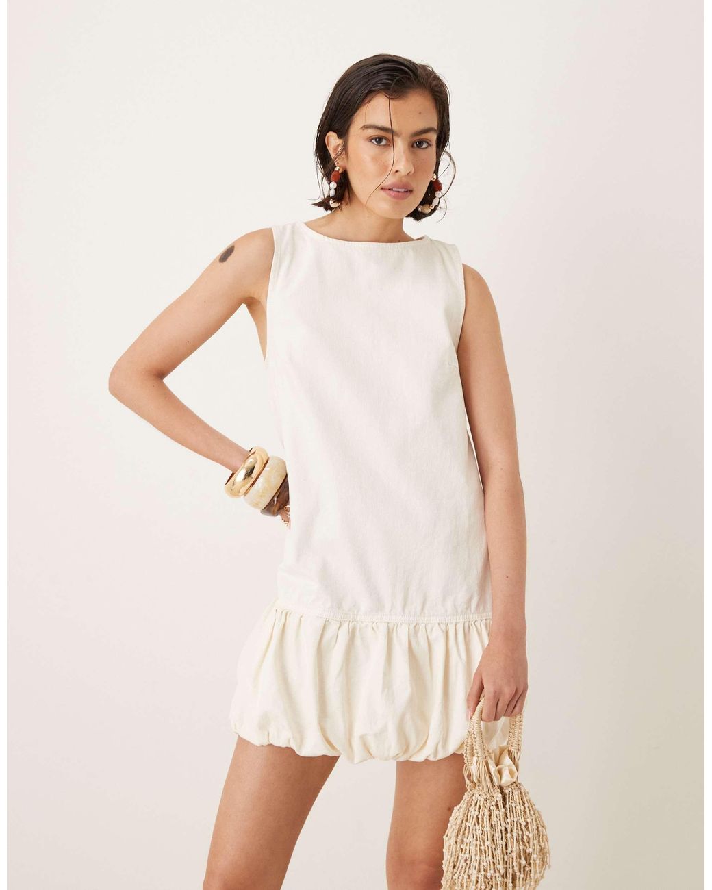 Mango Natural Twill Mini Shift Dress With Bubble Hem