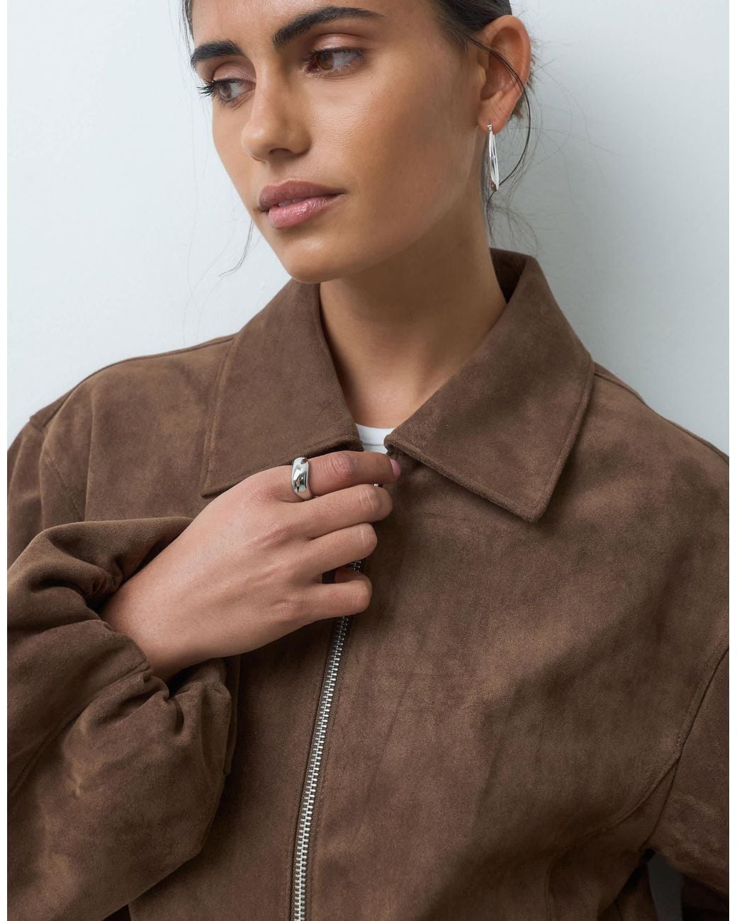 Object Brown Premium Suede-look Short Jacket