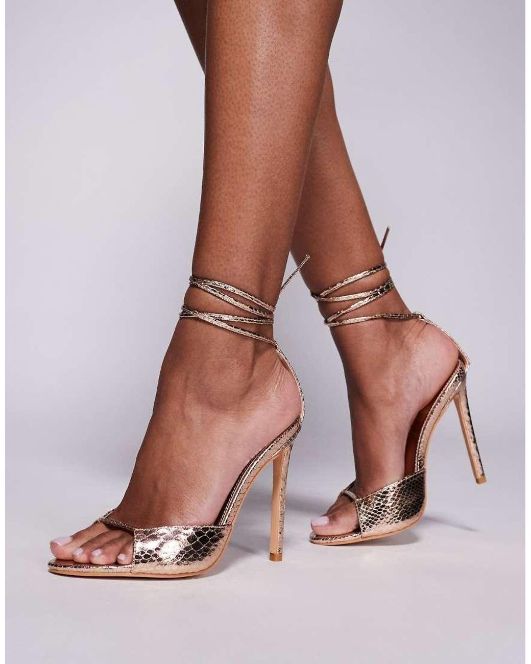 Public Desire Brown Kalisto Tie Leg Heeled Sandals