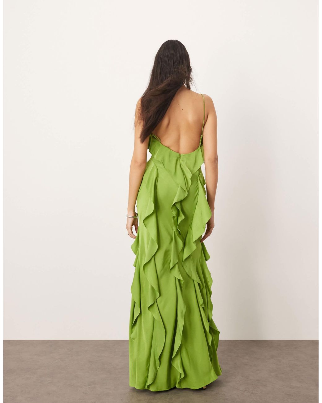 ARRANGE Ruffle Maxi Slip Dress With Bias Skirt in Green | Lyst