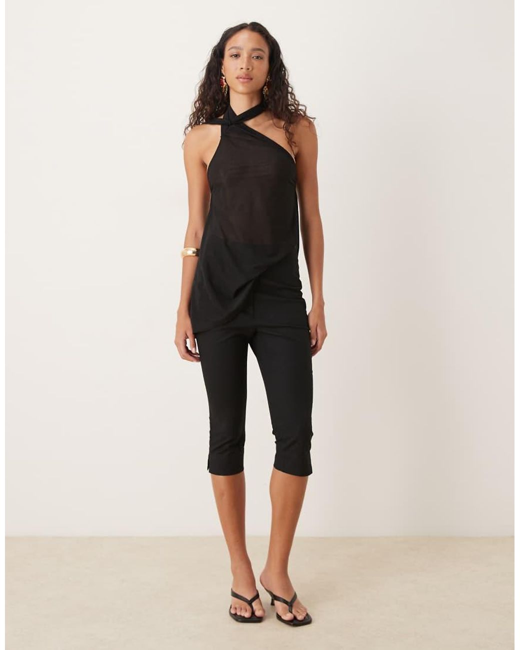 ASOS Black Sheer Slouchy Scarf Detail Asymmetric Top