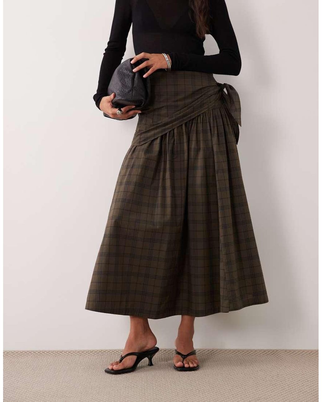 ASOS Black Scarf Detail Midi Skirt