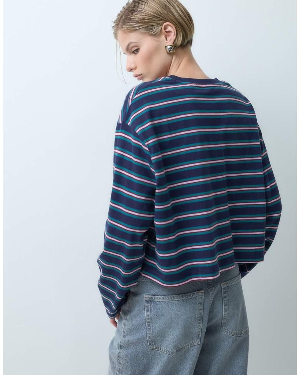 ASOS Blue Long Sleeve Boxy Cropped T-shirt