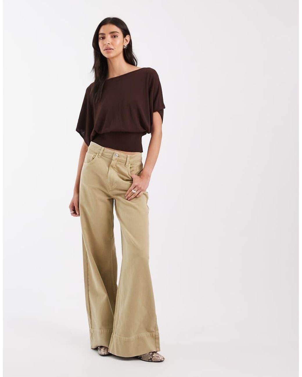 ASOS Brown Knitted Cinched Waist Top
