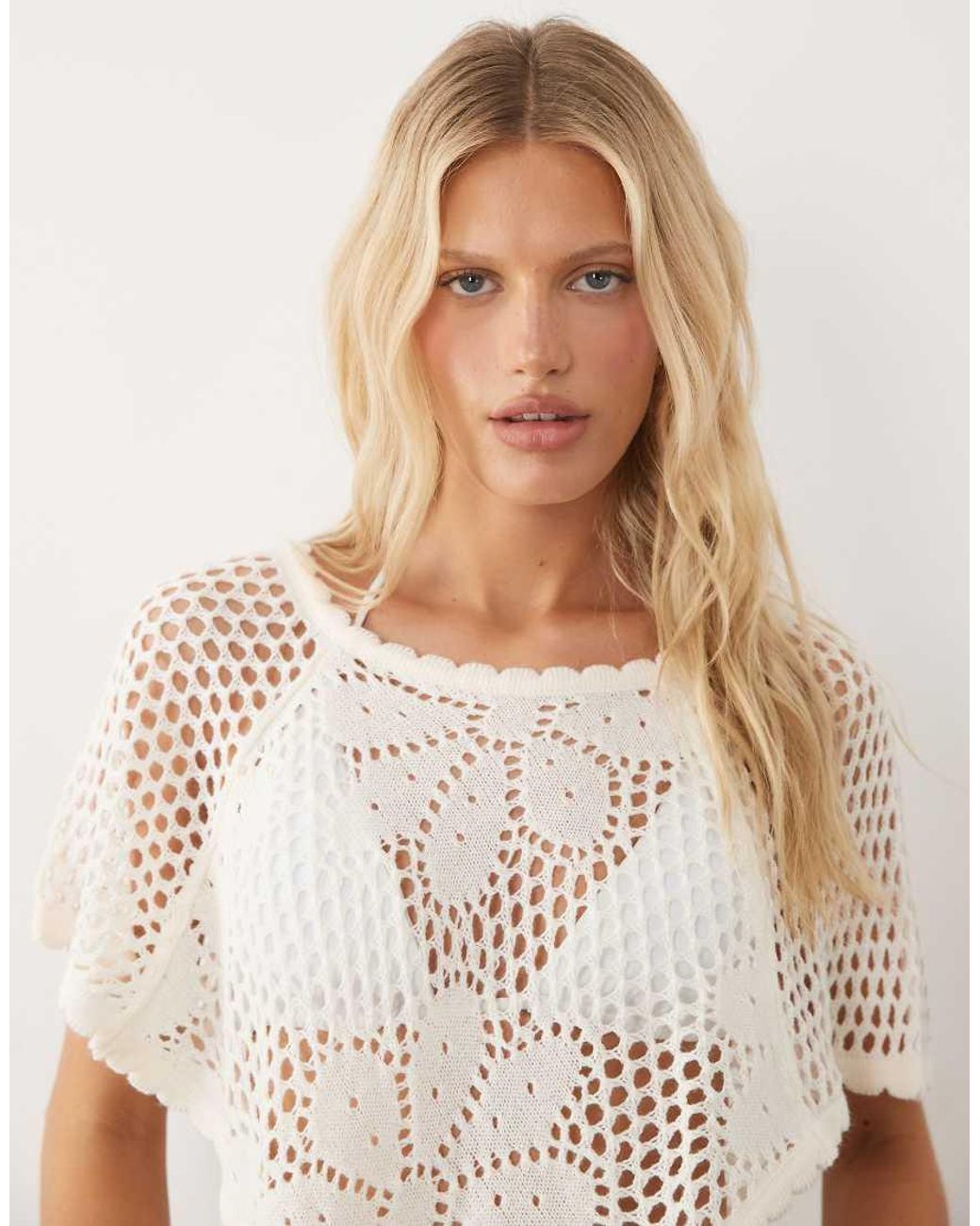 Miss Selfridge Blue Crochet Floral Poncho Top