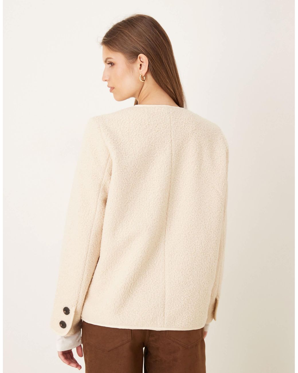Vila Natural Teddy Jacket With Button Details