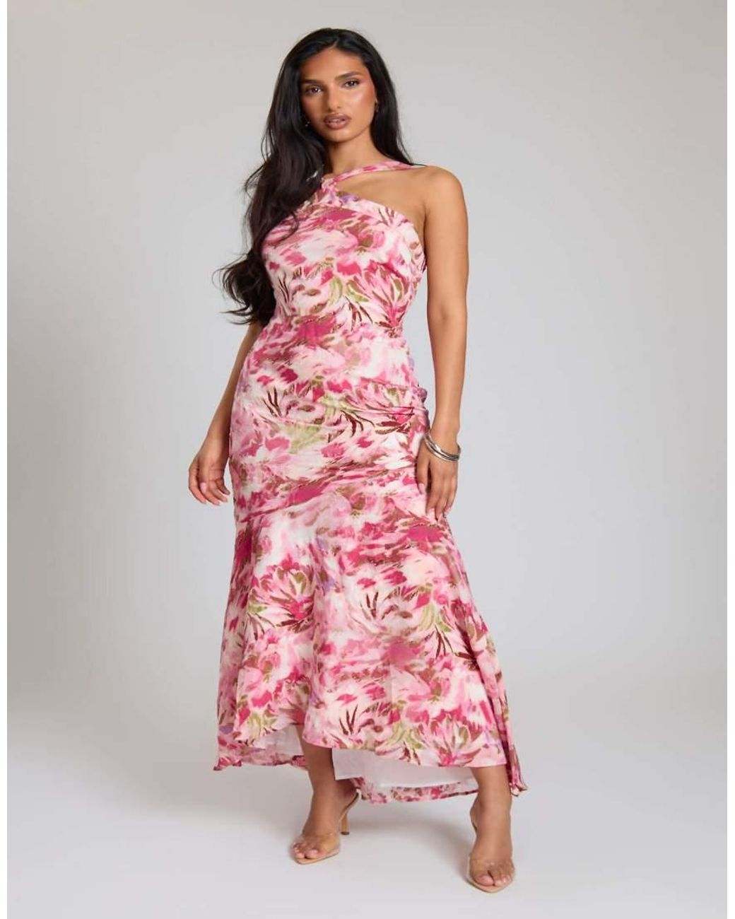 Missy Empire Pink Textured Floral Floaty Midi Dress