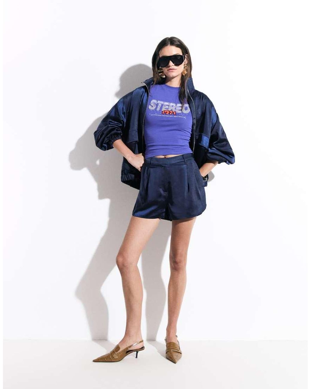 ASOS Blue Embellished Baby Tee With Vintage Stereo Graphic