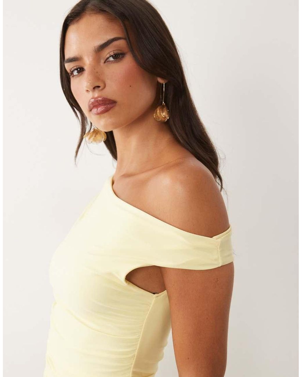 TFNC London Natural Mesh Dropped Shoulder Ruched Detail Maxi Dress