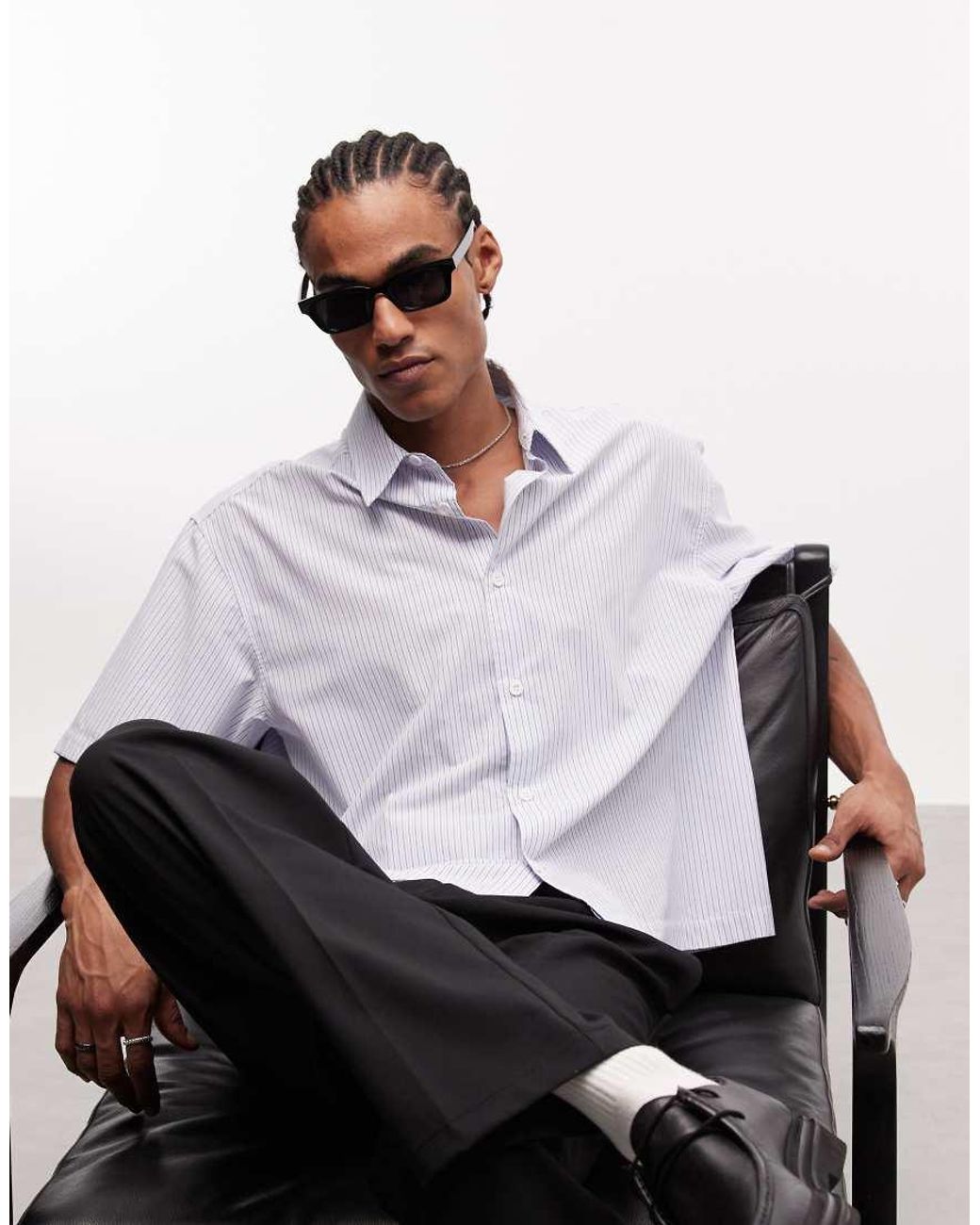 ASOS White Oversized Boxy Striped Shirt With Back Print for men