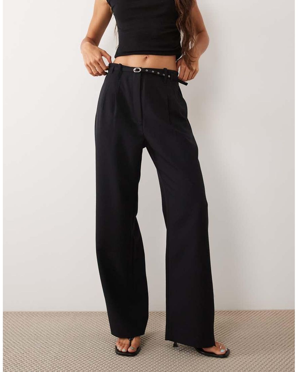 Abercrombie & Fitch Black Sloane High Rise Wide Leg Trouser With Belt