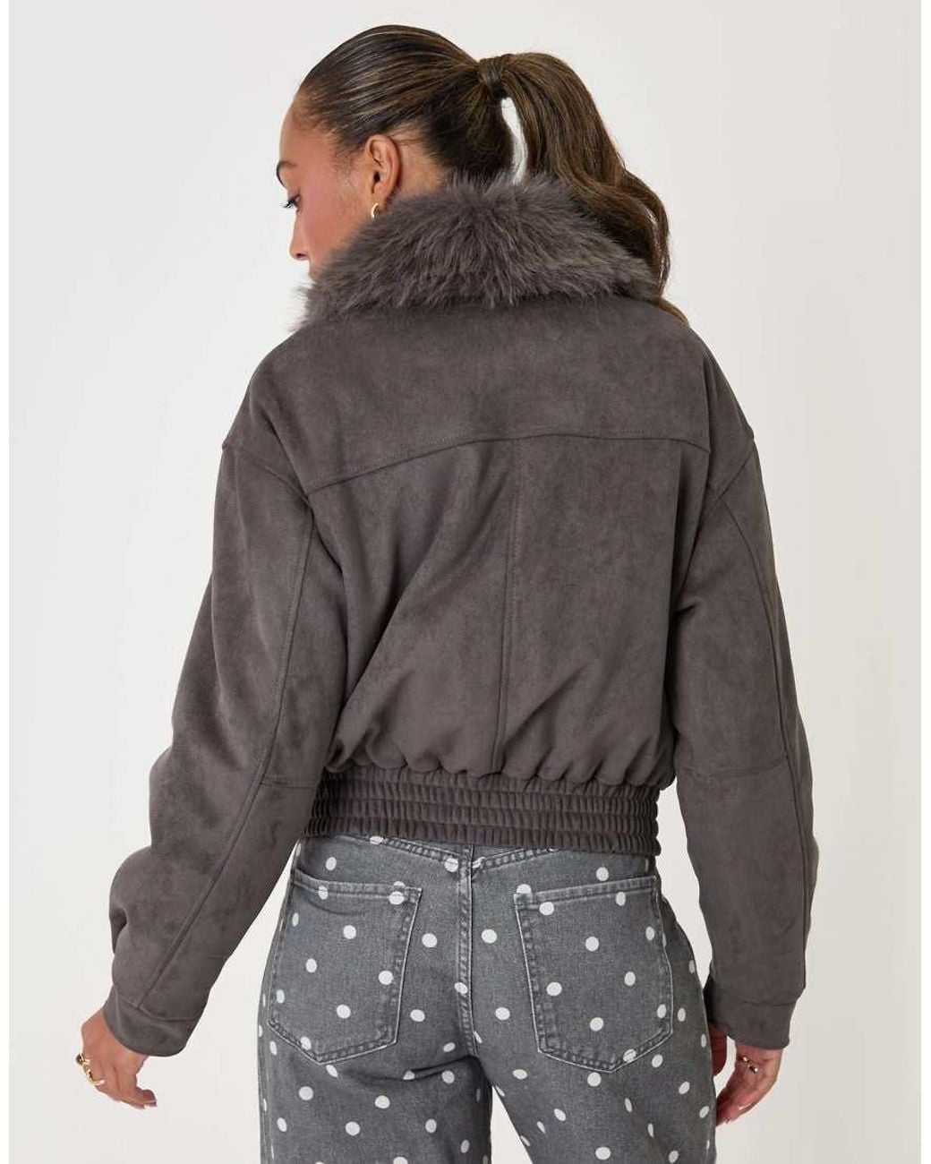 Threadbare Gray Faux Suede Fur Collared Jacket