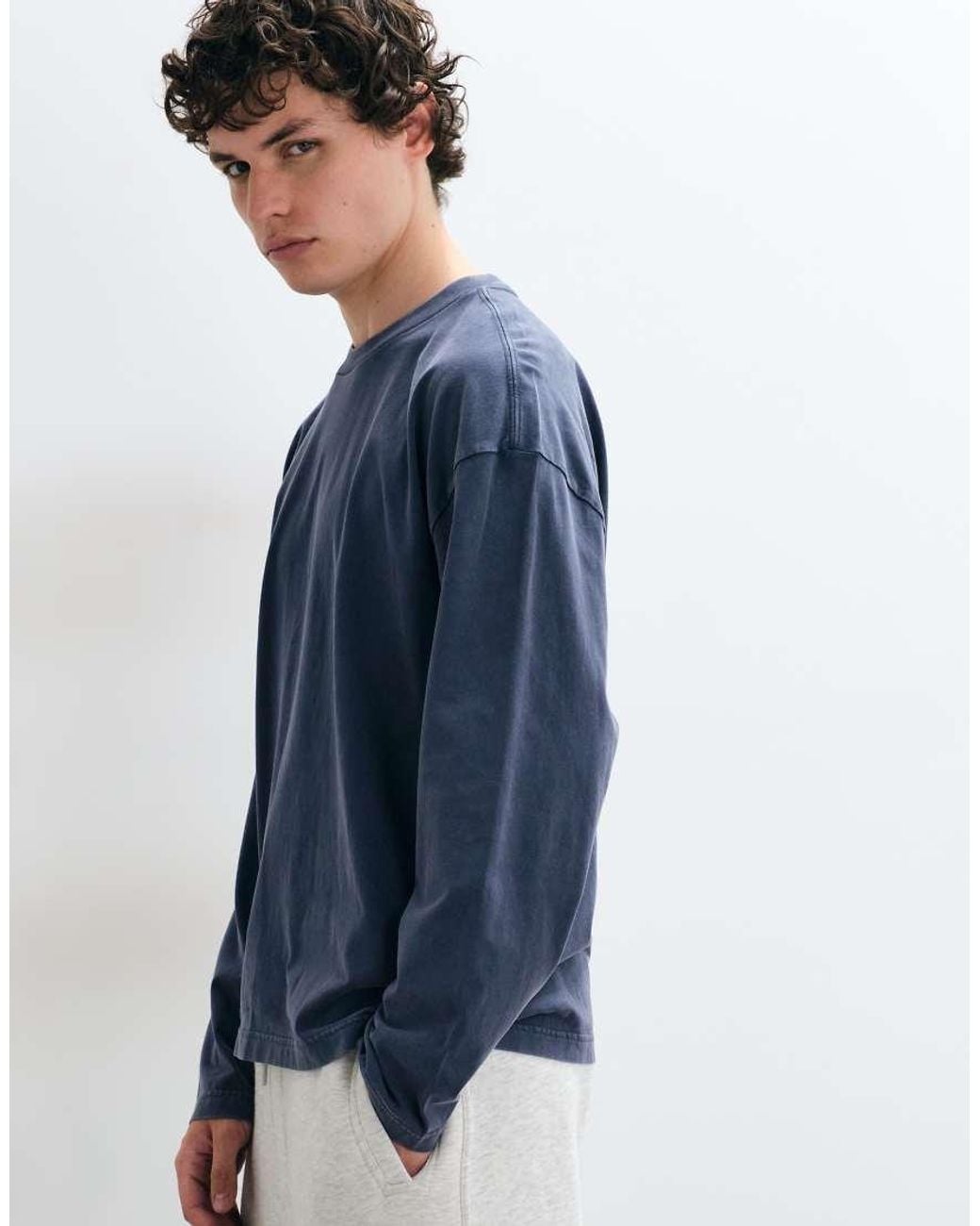 Hollister Blue Heavyweight Long Sleeve T-Shirt for men