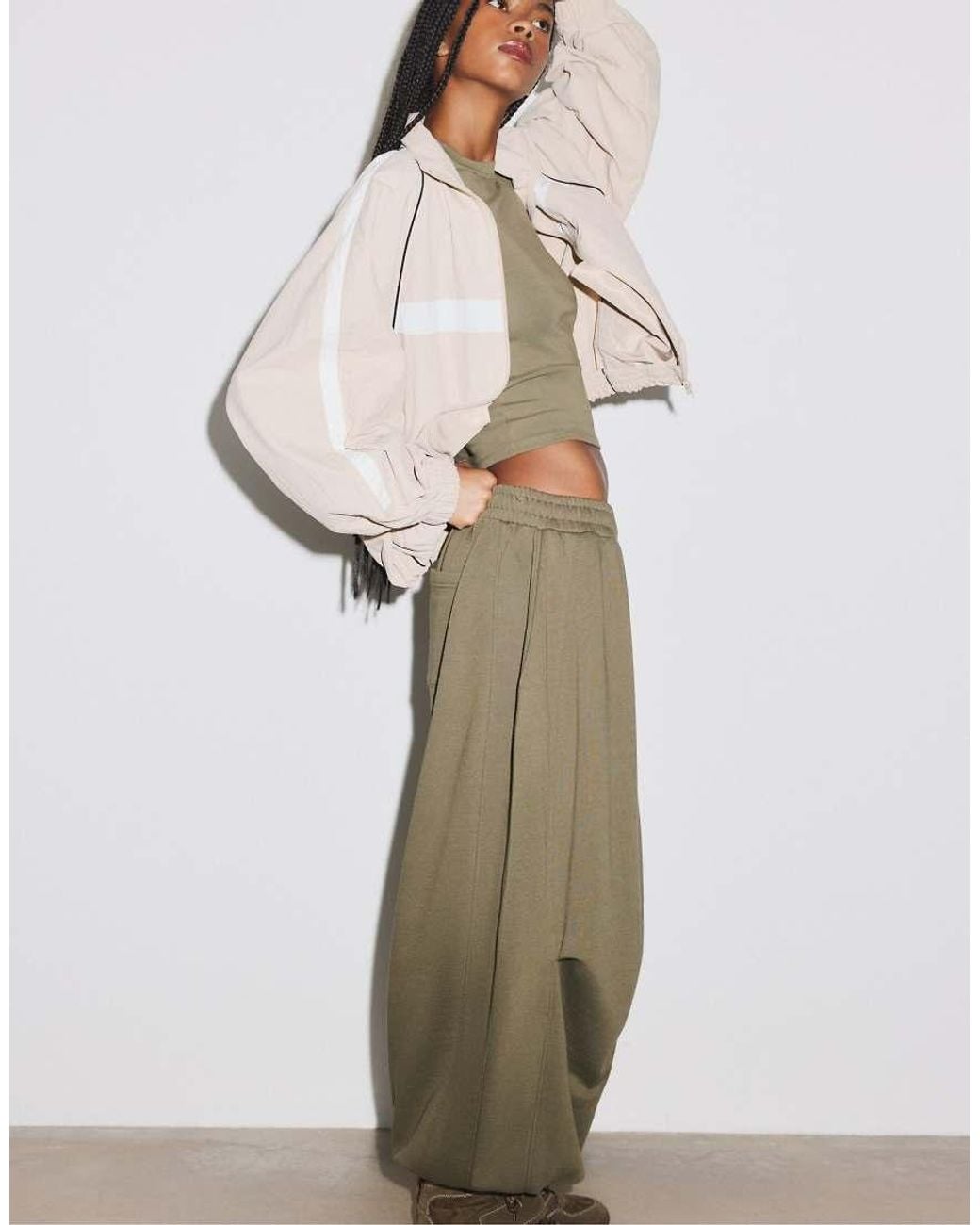 Stradivarius Green Balloon jogger Trousers With Stoppers