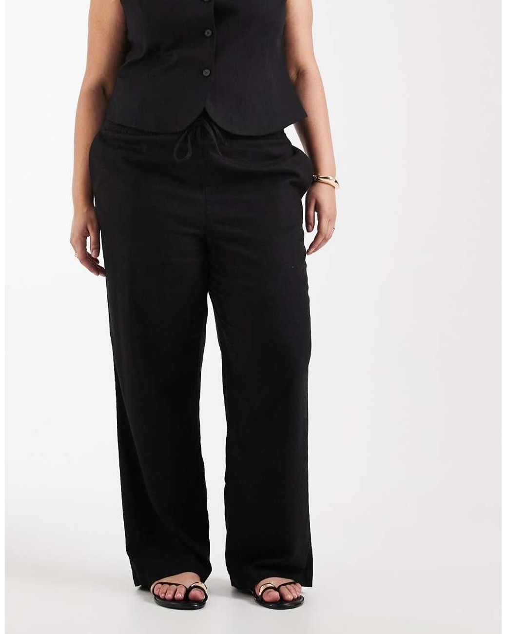 ONLY Black Linen Blend Trousers Co-ord