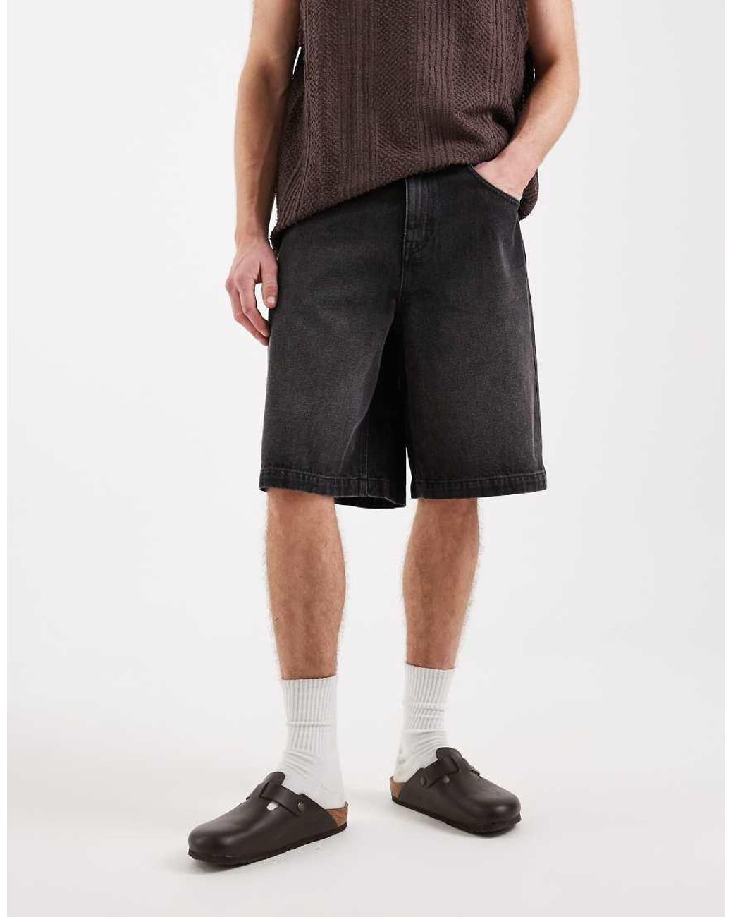 ASOS Natural Loose Denim Jorts for men