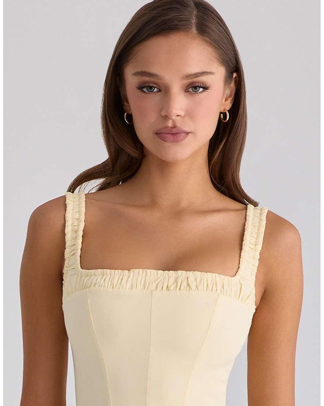 House Of Cb Natural Dorothy Lemon Cotton Midi Sundress