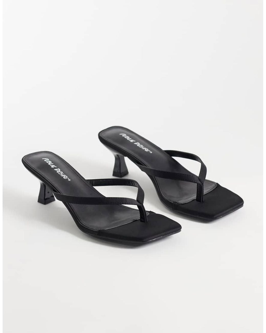 Public Desire Black Everlast Kitten Heel Toe Thong Sandals