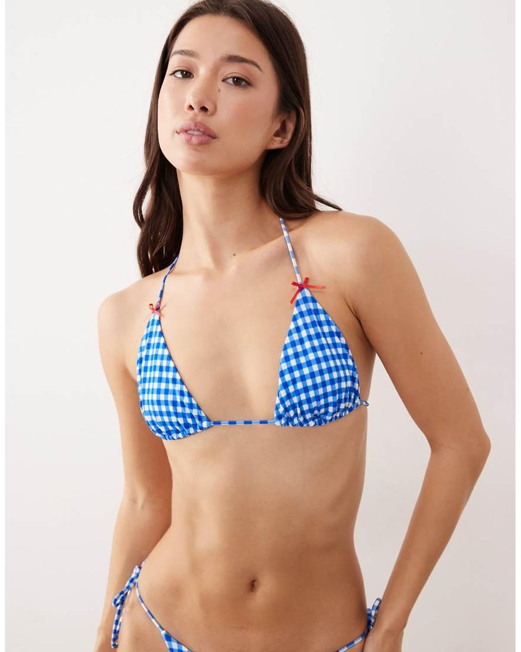 Free Society Blue Gingham Triangle Bikini Top