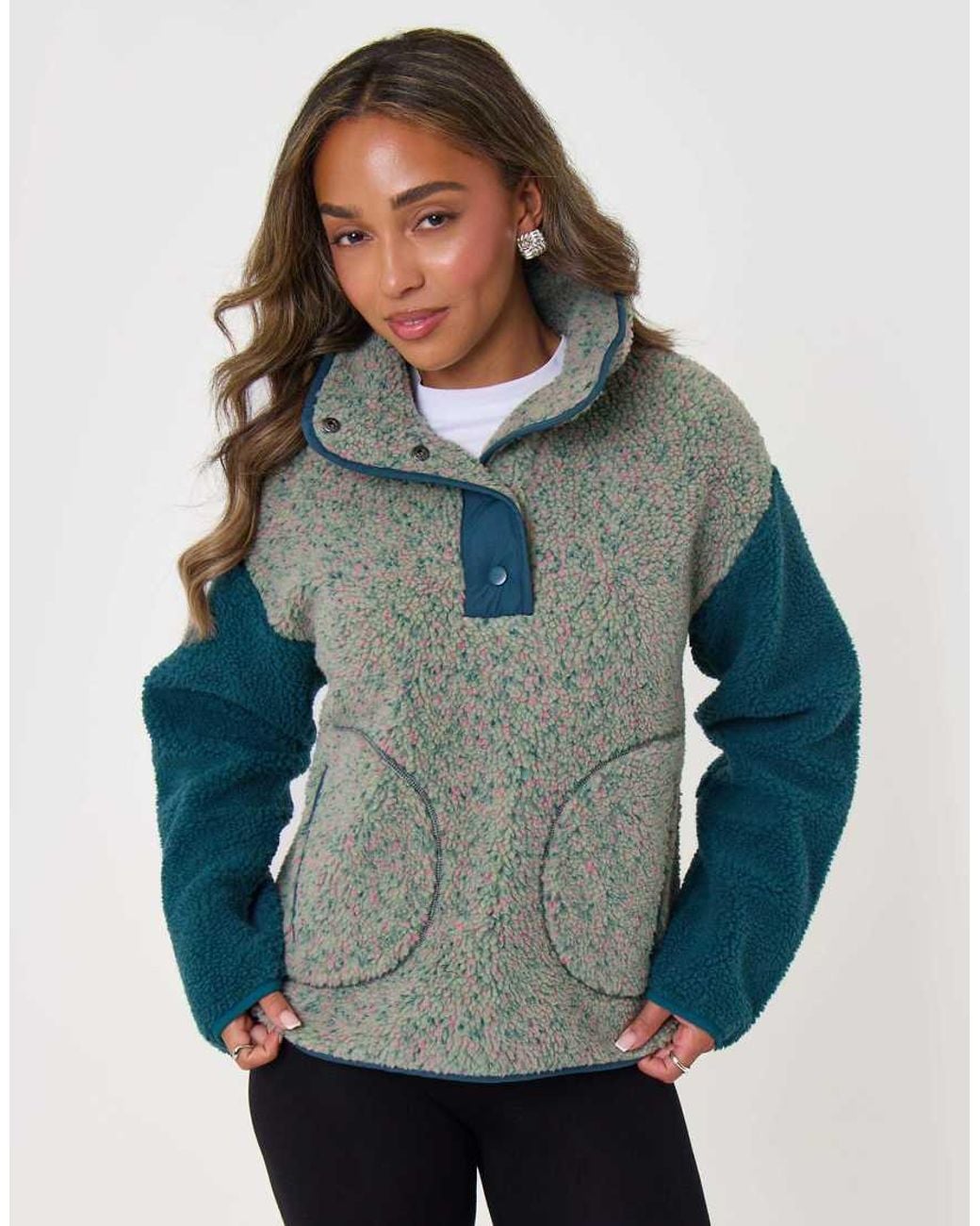 Threadbare Blue Contrast Sleeve Funnel Neck Fleece