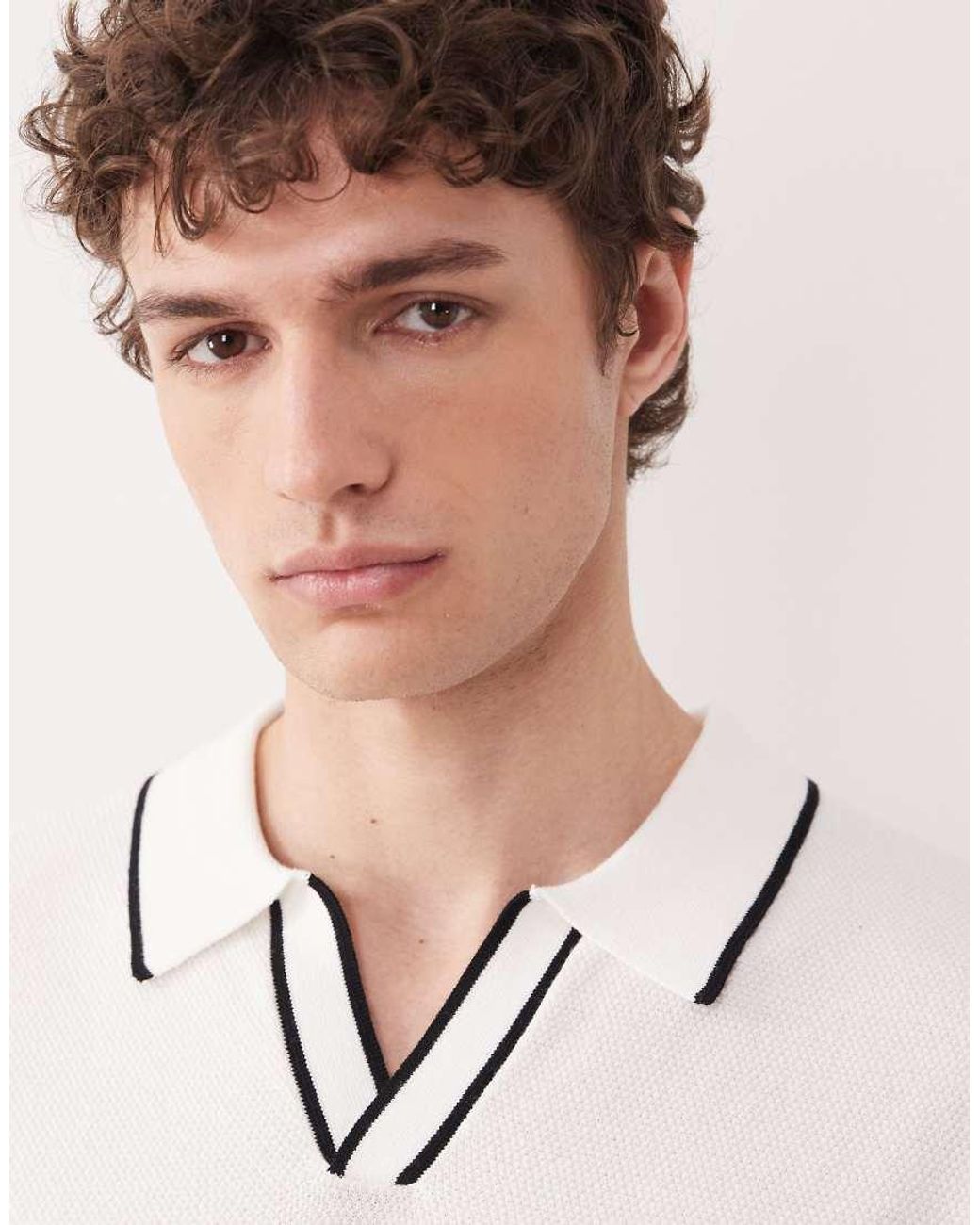 South Beach White Knit Polo Top for men