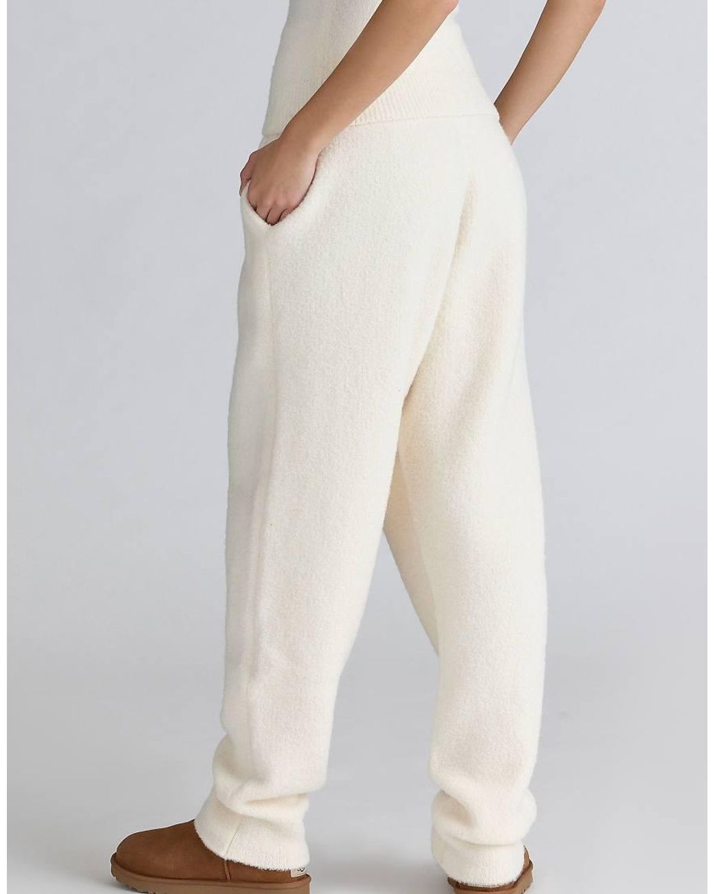 House Of Cb White Geena Ivory Wool Boucle Knit Trousers